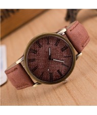 Jean Texture Leather Fashion Wrist Watch - Brown