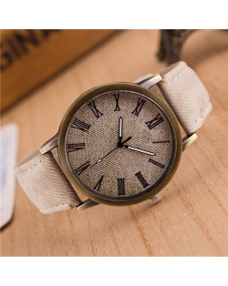 Jean Texture Leather Fashion Wrist Watch - White