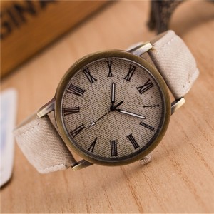 Jean Texture Leather Fashion Wrist Watch - White