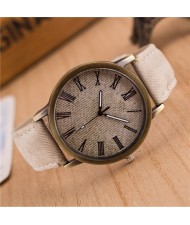 Jean Texture Leather Fashion Wrist Watch - White