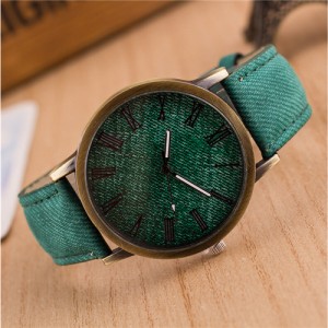 Jean Texture Leather Fashion Wrist Watch - Green