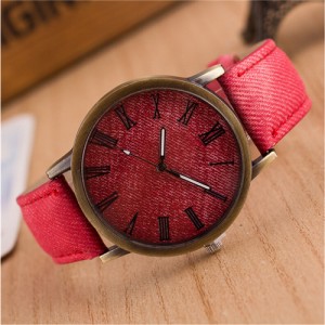 Jean Texture Leather Fashion Wrist Watch - Red