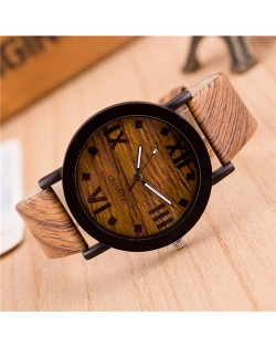 Vintage Grain of Wood with Roman Numerals Design Fashion Wrist Watch - Style 1