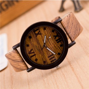 Vintage Grain of Wood with Roman Numerals Design Fashion Wrist Watch - Style 1