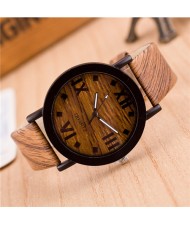Vintage Grain of Wood with Roman Numerals Design Fashion Wrist Watch - Style 1