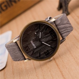 Vintage Grain of Wood with Roman Numerals Design Fashion Wrist Watch - Style 2