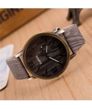 Vintage Grain of Wood with Roman Numerals Design Fashion Wrist Watch - Style 2