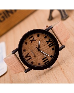 Vintage Grain of Wood with Roman Numerals Design Fashion Wrist Watch - Style 3