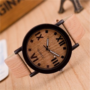 Vintage Grain of Wood with Roman Numerals Design Fashion Wrist Watch - Style 3