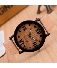 Vintage Grain of Wood with Roman Numerals Design Fashion Wrist Watch - Style 3