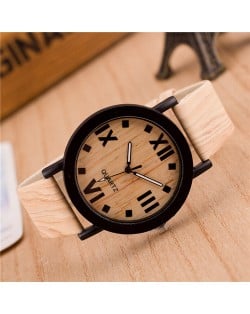 Vintage Grain of Wood with Roman Numerals Design Fashion Wrist Watch - Style 4