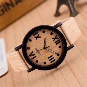 Vintage Grain of Wood with Roman Numerals Design Fashion Wrist Watch - Style 4