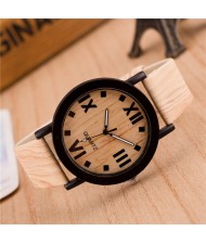 Vintage Grain of Wood with Roman Numerals Design Fashion Wrist Watch - Style 4