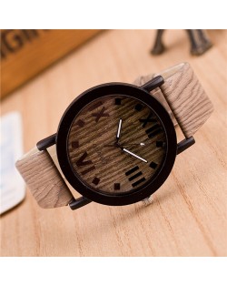 Vintage Grain of Wood with Roman Numerals Design Fashion Wrist Watch - Style 5