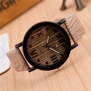 Vintage Grain of Wood with Roman Numerals Design Fashion Wrist Watch - Style 5