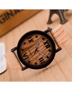 Vintage Grain of Wood with Roman Numerals Design Fashion Wrist Watch - Style 6