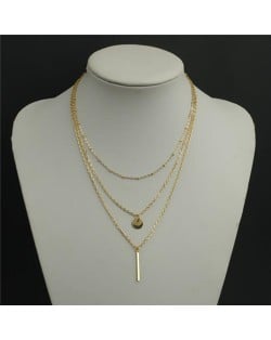 Wish Bone Pendant Triple Layer Chain Fashion Necklace