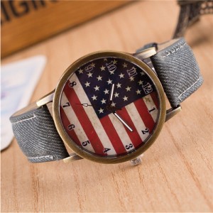 Vintage U.S. National Flag Dial with Jean Wrist Band Design Fashion Watch - Jean Gray