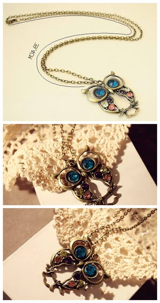 VINTAGE THREE COLORS DIAMONDS EMBEDDED NIGHT OWL SWEATER CHAIN VINTAGE THREE COLORS DIAMONDS EMBEDDED NIGHT OWL SWEATER CHAIN